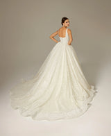 Fla Işıltılı Kare Yaka Prenses Model Gelinlik - Mediha Cambaz Bridal