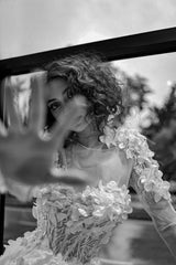 Flamenco Üç Boyut Çiçekli Portatif Uzun Kollu A Kesim Gelinlik - Mediha Cambaz Bridal