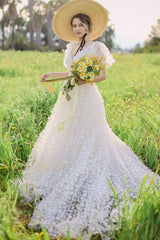 Flora Balon Kol Çiçekli A Kesim Gelinlik - Mediha Cambaz Bridal