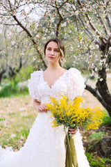 Flora Balon Kol Çiçekli A Kesim Gelinlik - Mediha Cambaz Bridal