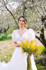 Flora Balon Kol Çiçekli A Kesim Gelinlik - Mediha Cambaz Bridal