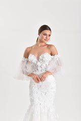Flumen Balon Kol Yarım Balık Gelinlik - Mediha Cambaz Bridal