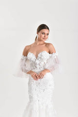 Flumen Balon Kol Yarım Balık Gelinlik - Mediha Cambaz Bridal