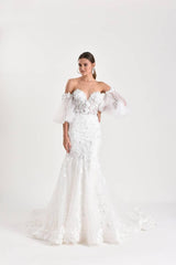 Flumen Balon Kol Yarım Balık Gelinlik - Mediha Cambaz Bridal