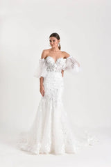 Flumen Balon Kol Yarım Balık Gelinlik - Mediha Cambaz Bridal