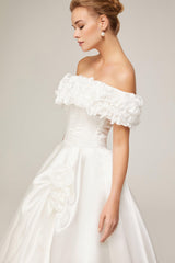 Gatsby Kayık Yaka Saten A Kesim Gelinlik - Mediha Cambaz Bridal