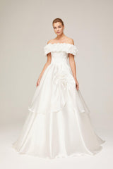 Gatsby Kayık Yaka Saten A Kesim Gelinlik - Mediha Cambaz Bridal