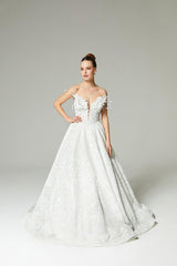 Gibbs Üç Boyut Dantelli Otrişli A Kesim Gelinlik - Mediha Cambaz Bridal