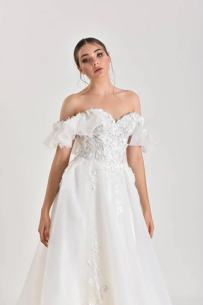 Glam Organze Üç Boyut Dantel A Kesim Gelinlik - Mediha Cambaz Bridal