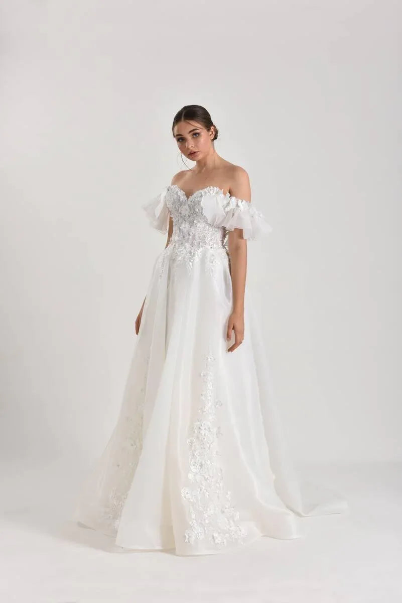 Glam Organze Üç Boyut Dantel A Kesim Gelinlik - Mediha Cambaz Bridal
