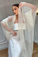 Harrie Krem Taraklı Uzun İpek Tül Duvak - Mediha Cambaz Bridal