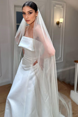 Harrie Krem Taraklı Uzun İpek Tül Duvak - Mediha Cambaz Bridal