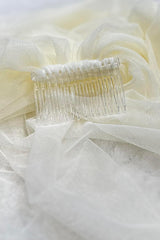 Harrie Krem Taraklı Uzun İpek Tül Duvak - Mediha Cambaz Bridal