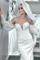 Hayden Fransız Dantel Saten Yarım Balık Gelinlik - Mediha Cambaz Bridal