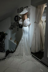 Hayden Fransız Dantel Saten Yarım Balık Gelinlik - Mediha Cambaz Bridal