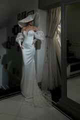 Hayden Fransız Dantel Saten Yarım Balık Gelinlik - Mediha Cambaz Bridal