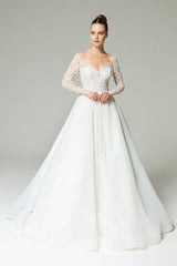 Hermione Boncuk İşlemeli Dantelli A Kesim Gelinlik - Mediha Cambaz Bridal