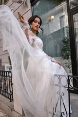 Hila Kalp Yaka İpek Tül Korsajlı A Kesim Gelinlik - Mediha Cambaz Bridal