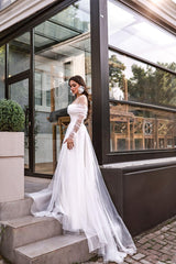 Hila Kalp Yaka İpek Tül Korsajlı A Kesim Gelinlik - Mediha Cambaz Bridal