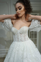 Hollie Dantel Balon Kol A Kesim Gelinlik - Mediha Cambaz Bridal