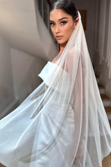 Holly Kırık Beyaz Sade Taraklı Kısa İpek Tül Duvak - Mediha Cambaz Bridal