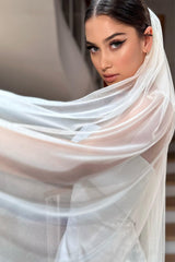 Holly Kırık Beyaz Sade Taraklı Kısa İpek Tül Duvak - Mediha Cambaz Bridal