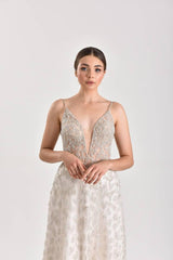 Ice Lake Taş İşlemeli Düz Kesim Gelinlik - Mediha Cambaz Bridal