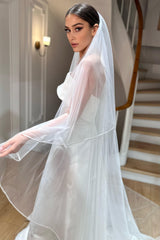 Infanta Kenar Ucu Biyeli Uzun İpek Tül Duvak - Mediha Cambaz Bridal