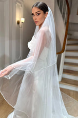 Infanta Kenar Ucu Biyeli Uzun İpek Tül Duvak - Mediha Cambaz Bridal