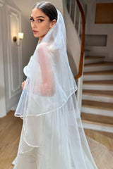 Infanta Kenar Ucu Biyeli Uzun İpek Tül Duvak - Mediha Cambaz Bridal