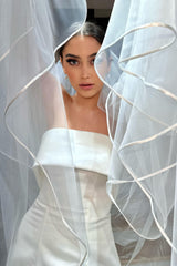 Infanta Kenar Ucu Biyeli Uzun İpek Tül Duvak - Mediha Cambaz Bridal