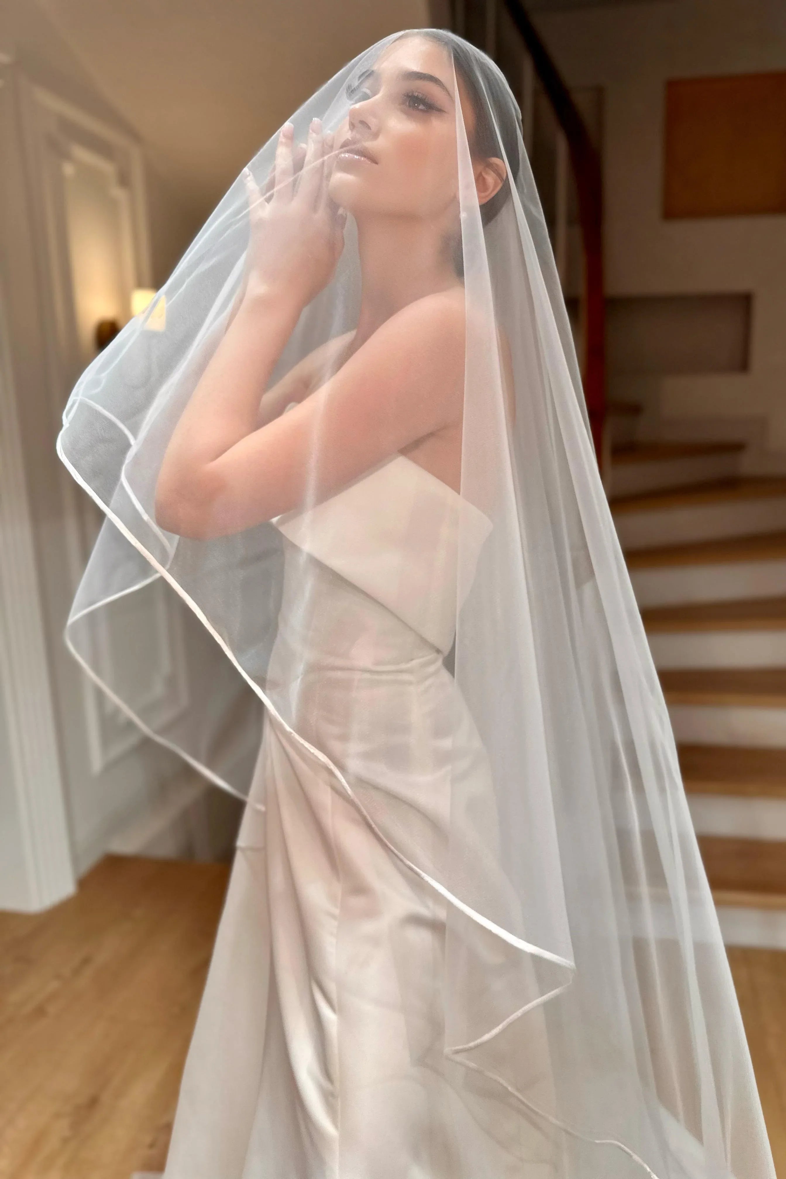 Infanta Kenar Ucu Biyeli Uzun İpek Tül Duvak - Mediha Cambaz Bridal