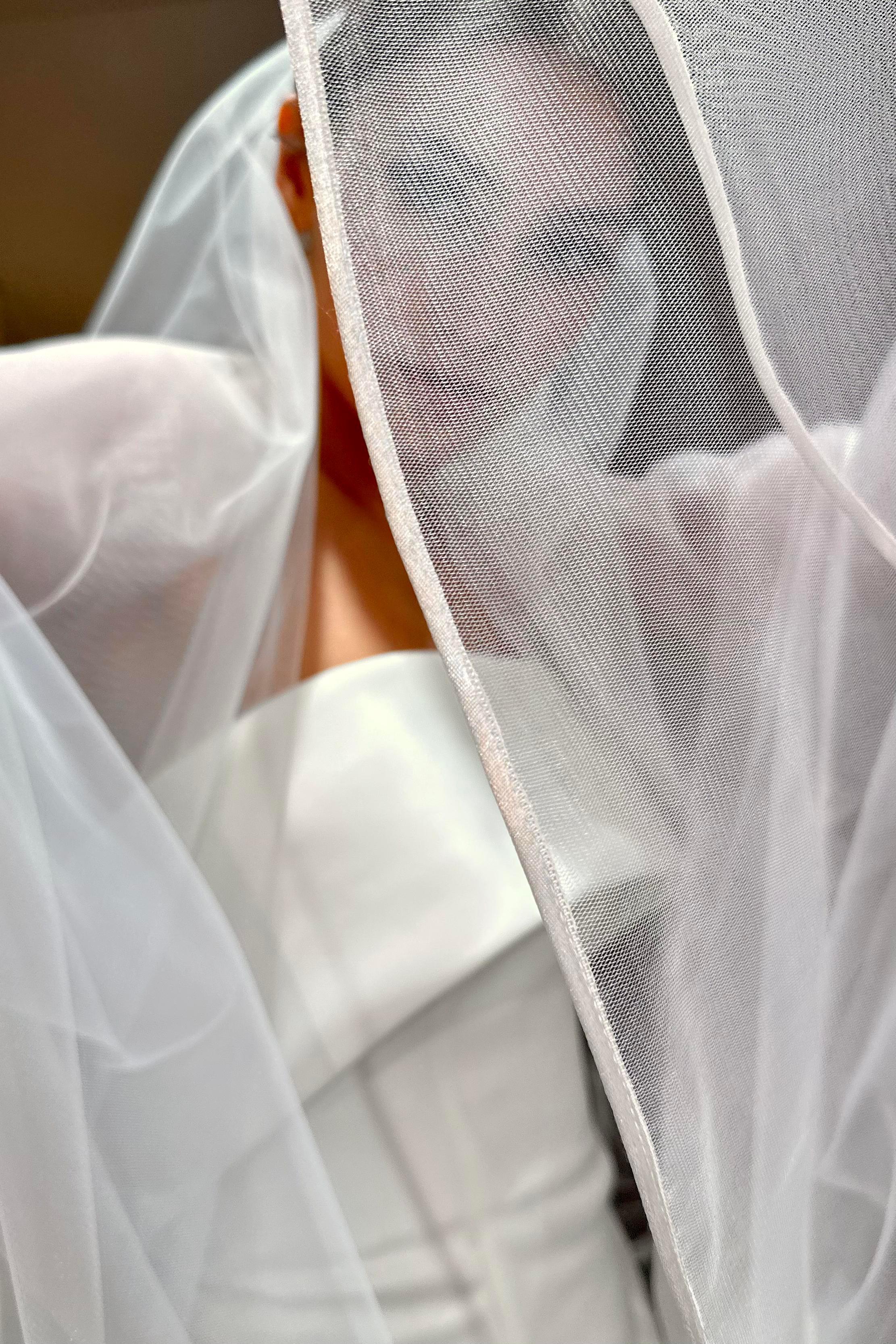 Infanta Kenar Ucu Biyeli Uzun İpek Tül Duvak - Mediha Cambaz Bridal