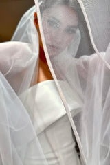 Infanta Kenar Ucu Biyeli Uzun İpek Tül Duvak - Mediha Cambaz Bridal