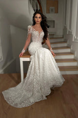 Isla Üç Boyutlu Dantel V Yaka Balık Gelinlik - Mediha Cambaz Bridal