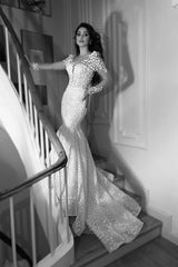 Isla Üç Boyutlu Dantel V Yaka Balık Gelinlik - Mediha Cambaz Bridal