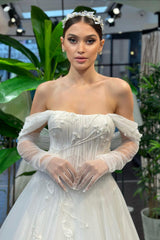 Jan Rose Düşük Kollu Tül A Kesim Gelinlik - Mediha Cambaz Bridal