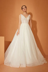 Jane Çizgisel Dantel V Yaka A Kesim Gelinlik - Mediha Cambaz Bridal