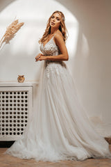 Jasmine Kasnak Üç Boyut Dantel A Kesim Gelinlik - Mediha Cambaz Bridal