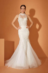 Jill Modern Halter Yaka Balık Kesim Gelinlik - Mediha Cambaz Bridal