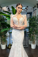 Kacie Çiçekli Dantel Uzun Kol Balık Gelinlik - Mediha Cambaz Bridal