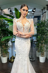 Kacie Çiçekli Dantel Uzun Kol Balık Gelinlik - Mediha Cambaz Bridal