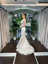 Kacie Çiçekli Dantel Uzun Kol Balık Gelinlik - Mediha Cambaz Bridal