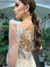 Kacie Çiçekli Dantel Uzun Kol Balık Gelinlik - Mediha Cambaz Bridal