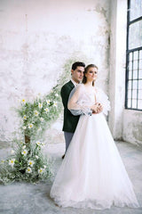 Karen Puan Drapeli Balon Kol A Kesim Gelinlik - Mediha Cambaz Bridal