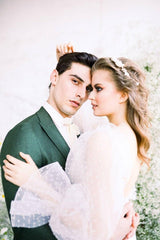 Karen Puan Drapeli Balon Kol A Kesim Gelinlik - Mediha Cambaz Bridal