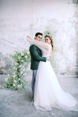 Karen Puan Drapeli Balon Kol A Kesim Gelinlik - Mediha Cambaz Bridal