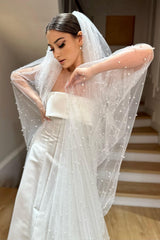 Karl İnci İşlemeli Uzun Hayal Tül Duvak - Mediha Cambaz Bridal