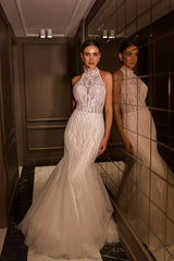 Keila Halter Yaka Dantel İşlemeli Balık Gelinlik - Mediha Cambaz Bridal