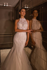 Keila Halter Yaka Dantel İşlemeli Balık Gelinlik - Mediha Cambaz Bridal